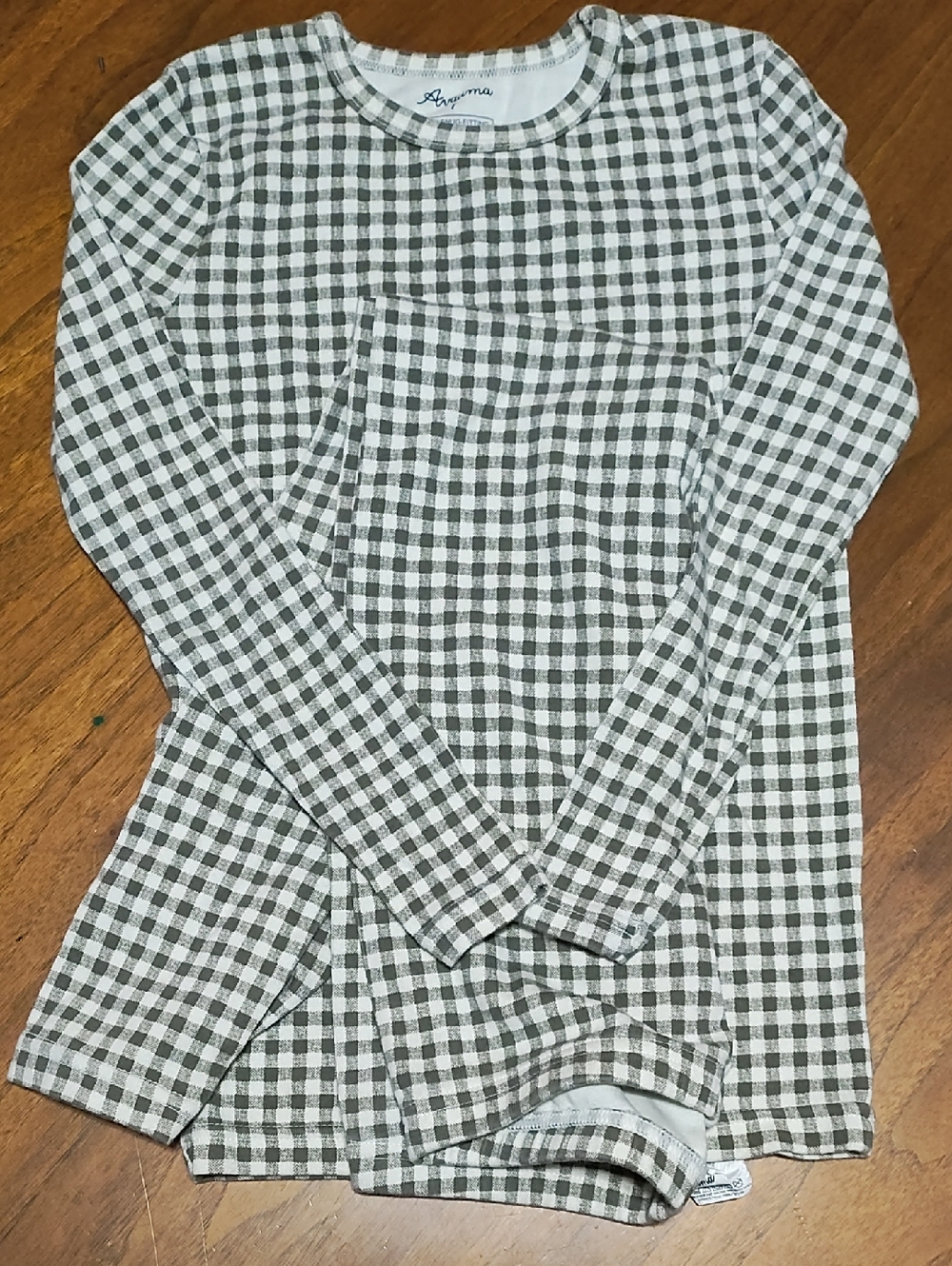 Long-Sleeve Kids Gingham Pajama Set - Beige & White, Girls' 7